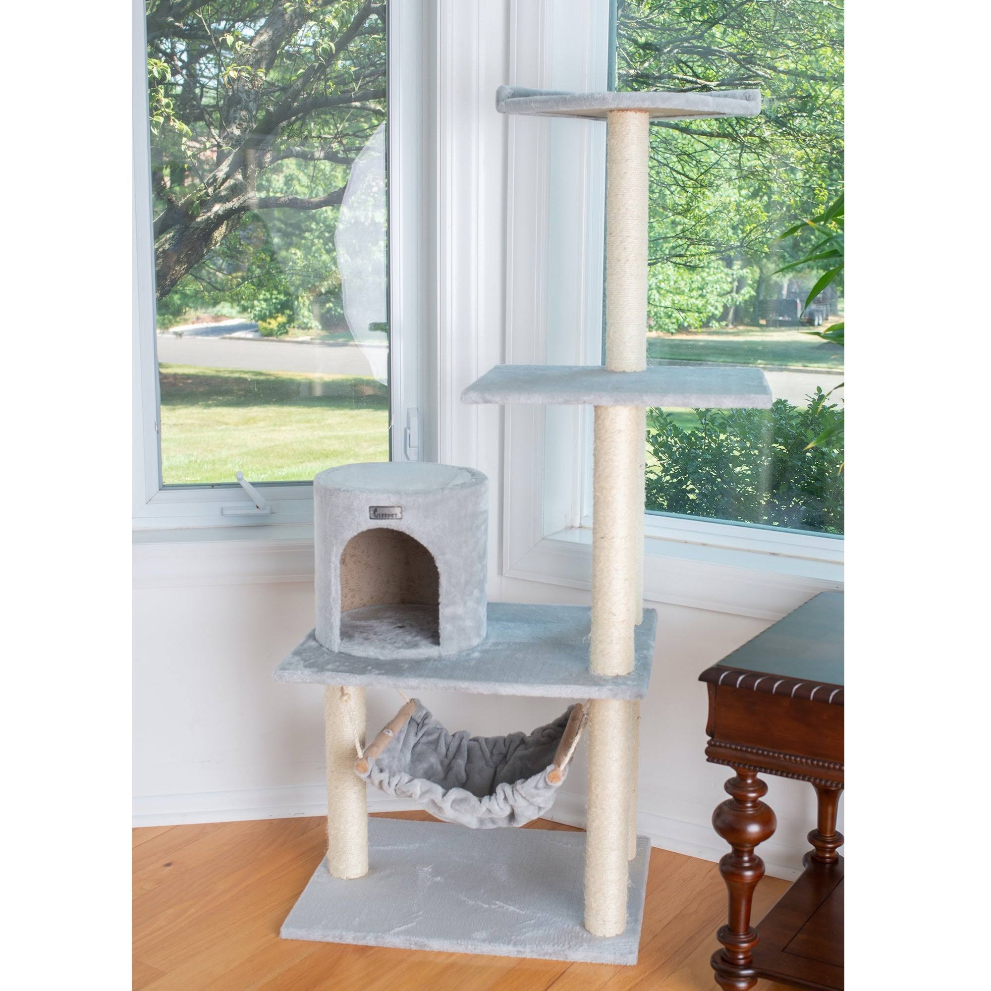 GleePet GP78590222 Cat Tree with Hammock 59-Inch Silver Gray
