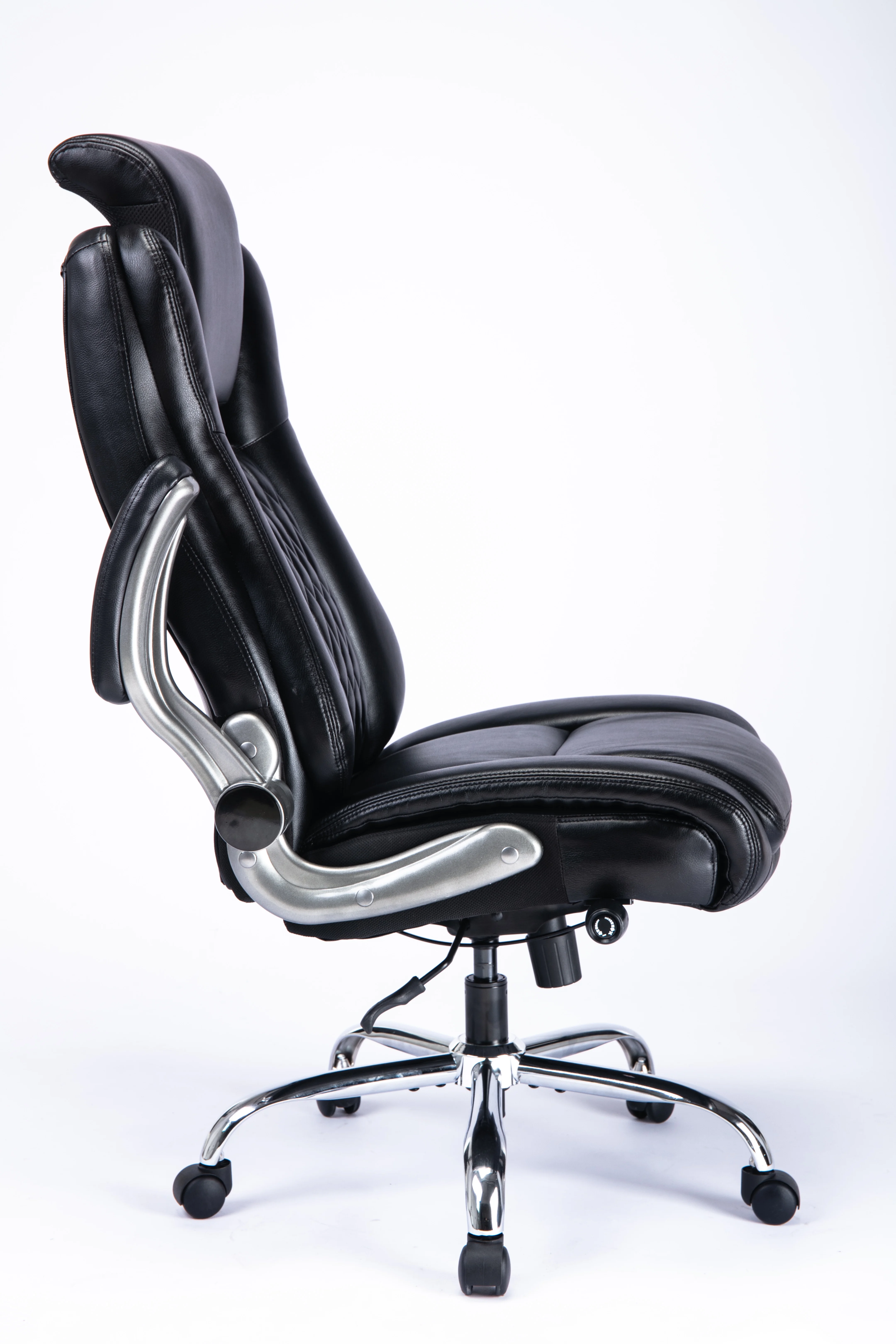 FOAUUH High Back Office Chair with Lifting Headrest, Adjustable Built-in Lumbar Support, Flip Arms