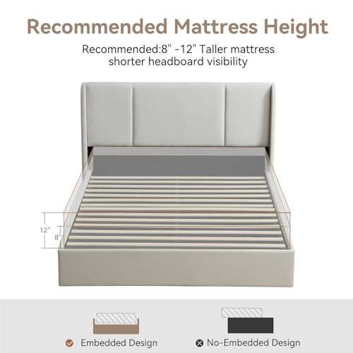 VELOCAVA Queen Size Lift Up Storage Bed with Modern Wingback Headboard, Upholstered Platform Bed with Fabric with Hydraulic Support Bars