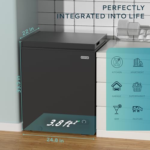 EUHOMY 3.5 Cu.Ft Chest Freezer with Removable Basket, Small Deep Freezer Adjustable 7 Thermostat, Quiet Mini Freezer Free-Standing Top Door