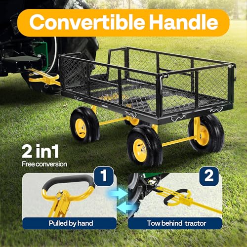 VIVOHOME Garden Cart Steel Heavy Duty 900 LBS Yard and Garden Wagon with 10 inch Tire and Handle Attach to ATV or Tractor Black