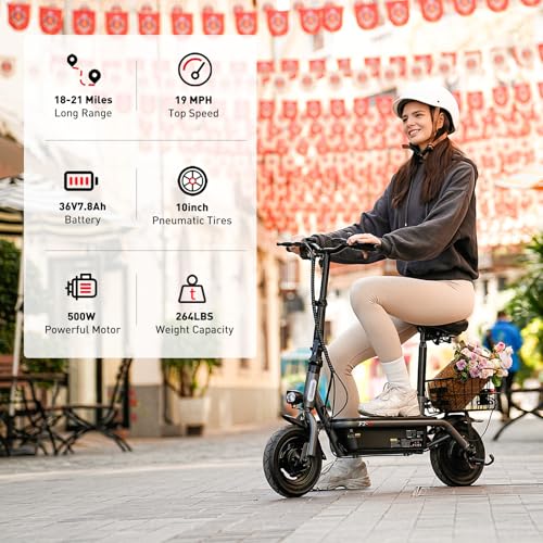 iScooter Electric Scooter with Seat, 37/21 Miles Long Range & 28/19/15.6 MPH Top Speed, 14"/12"/10" Pneumatic Tire