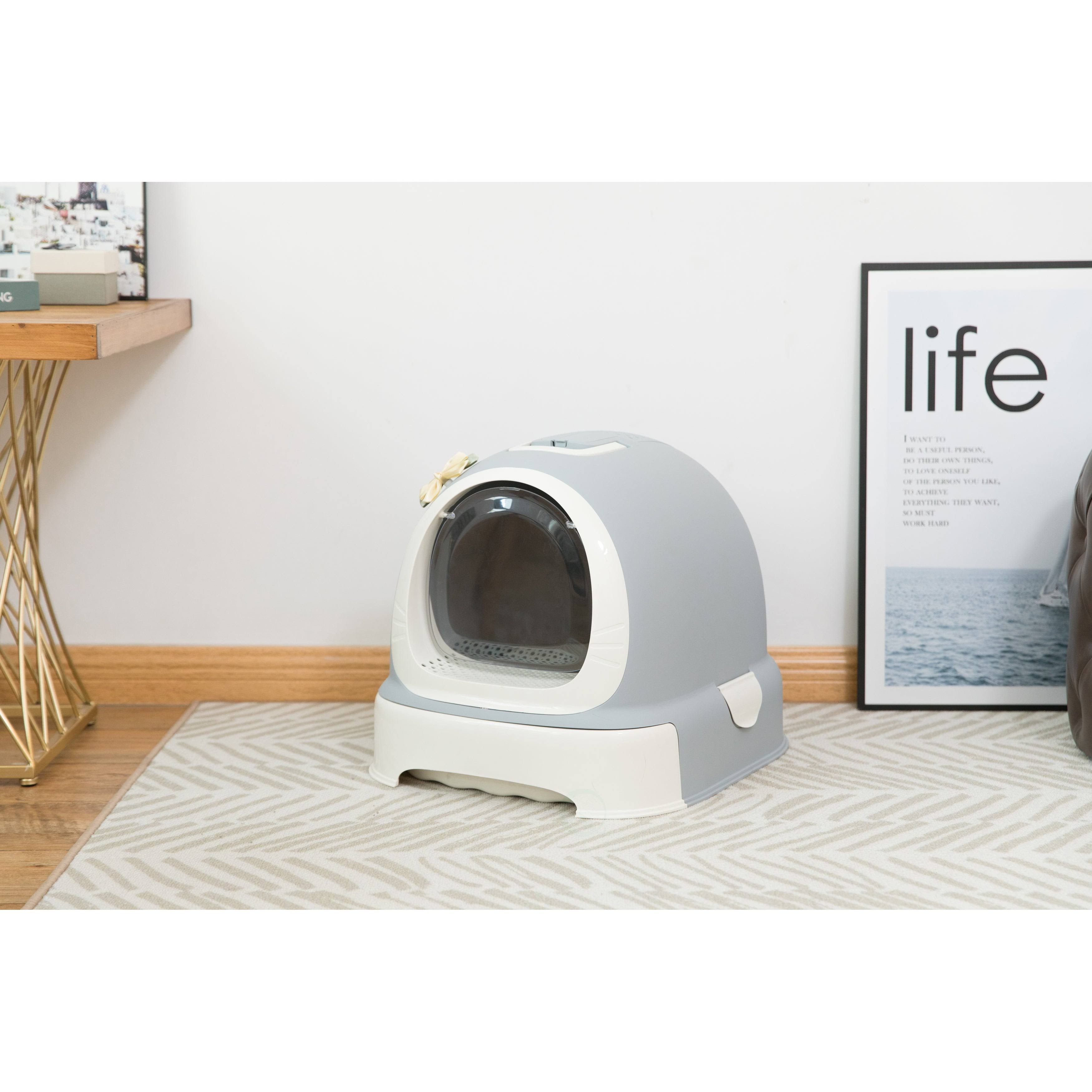 PawsMark Fully Enclosed Hooded Litter Pan with Front Entry Odor Close DOOR, Cat Litter Scoop Included