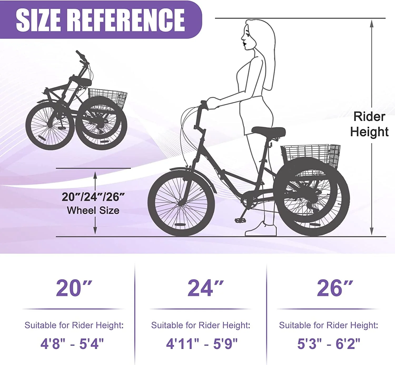 MOONCOOL Adult Folding Tricycle for Adults, 7 Speed 20/24/26 inch 3 Wheels Bikes with Basket, Foldable Tricycle for Adults, Women, Men, Seniors