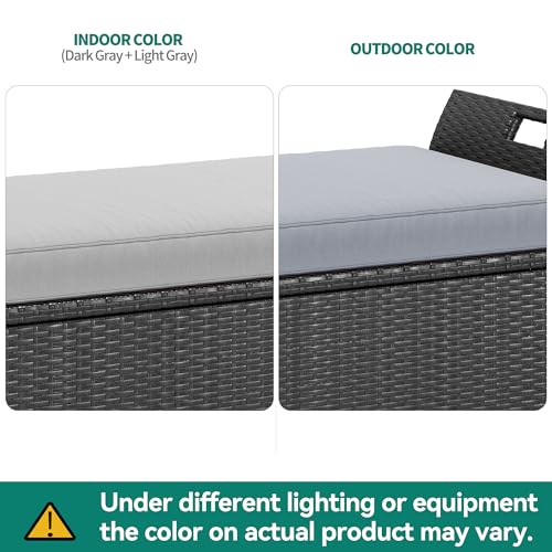 YITAHOME 90 Gallon Outdoor Wicker Storage Bench w/Cushion, Large PE Rattan Deck Storage Box w/Handles & Hydraulics for Patio Furniture, Cushions