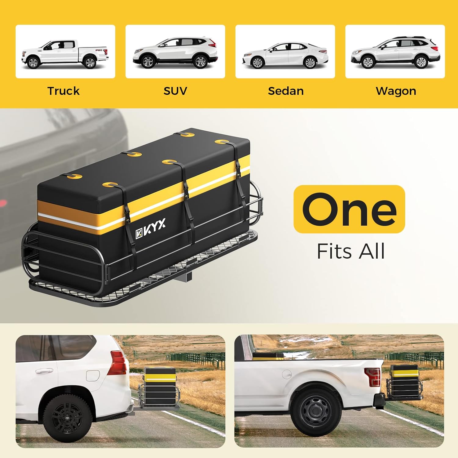 Hitch Cargo Carrier Bag - KYX 15 Cubic Feet Hitch Mount Vehicle Cargo Carrier Bag Car Pickup Truck 100% Waterproof, Anti-Tear 1000D PVC Fabric