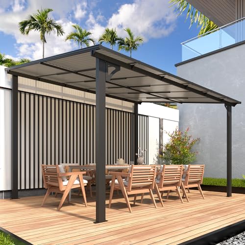 AECOJOY 10&rsquo; x 10&rsquo; Gazebo, Wall Mounted Gazebos Pergola on Clearance, Outdoor Patio Lean to Gazebo Awnings for Deck, Porch