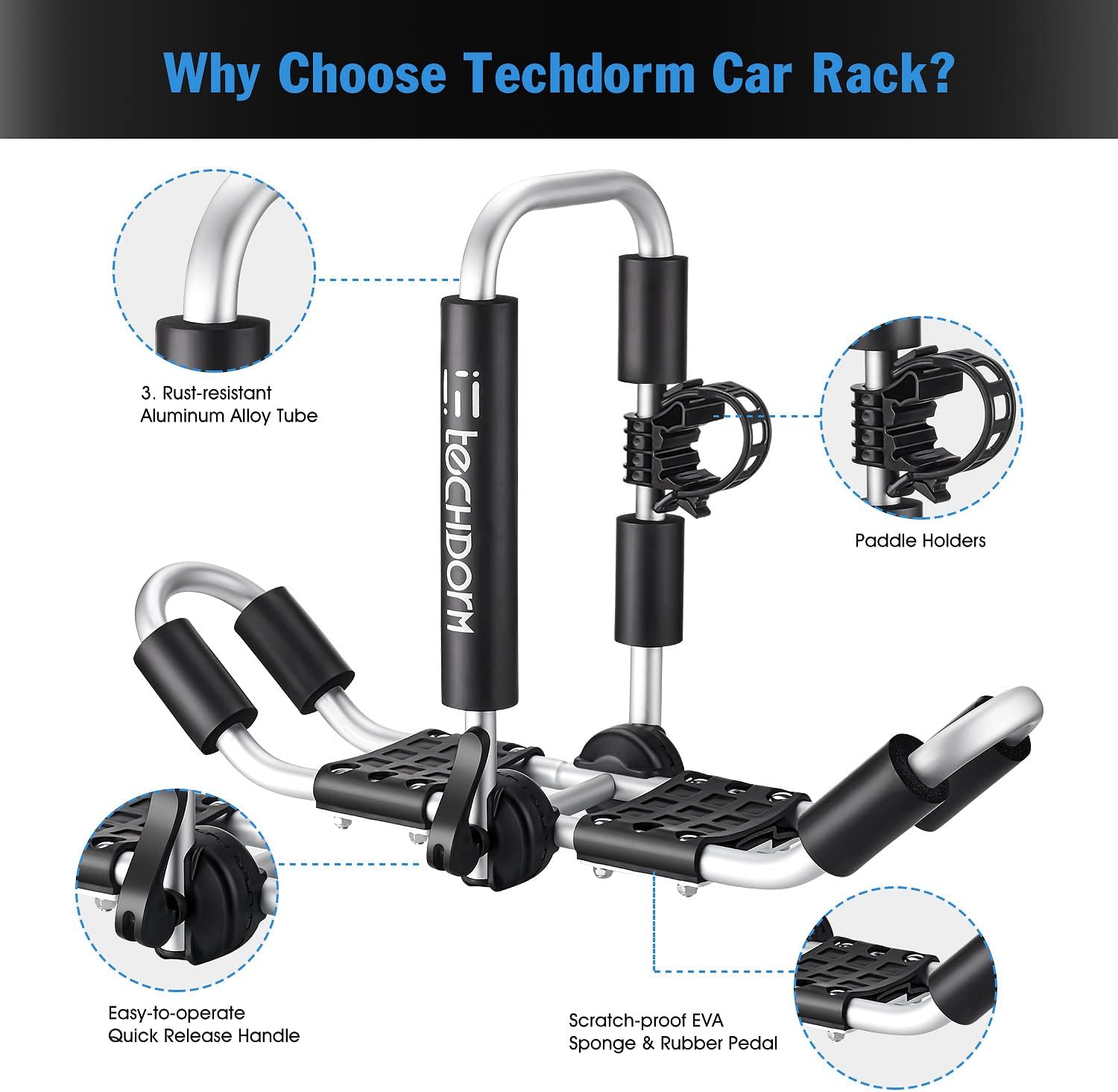 Kayak Roof Rack for 2 Kayaks, J-Style Folding Support Adjustable Bilateral on Roof Top on SUV