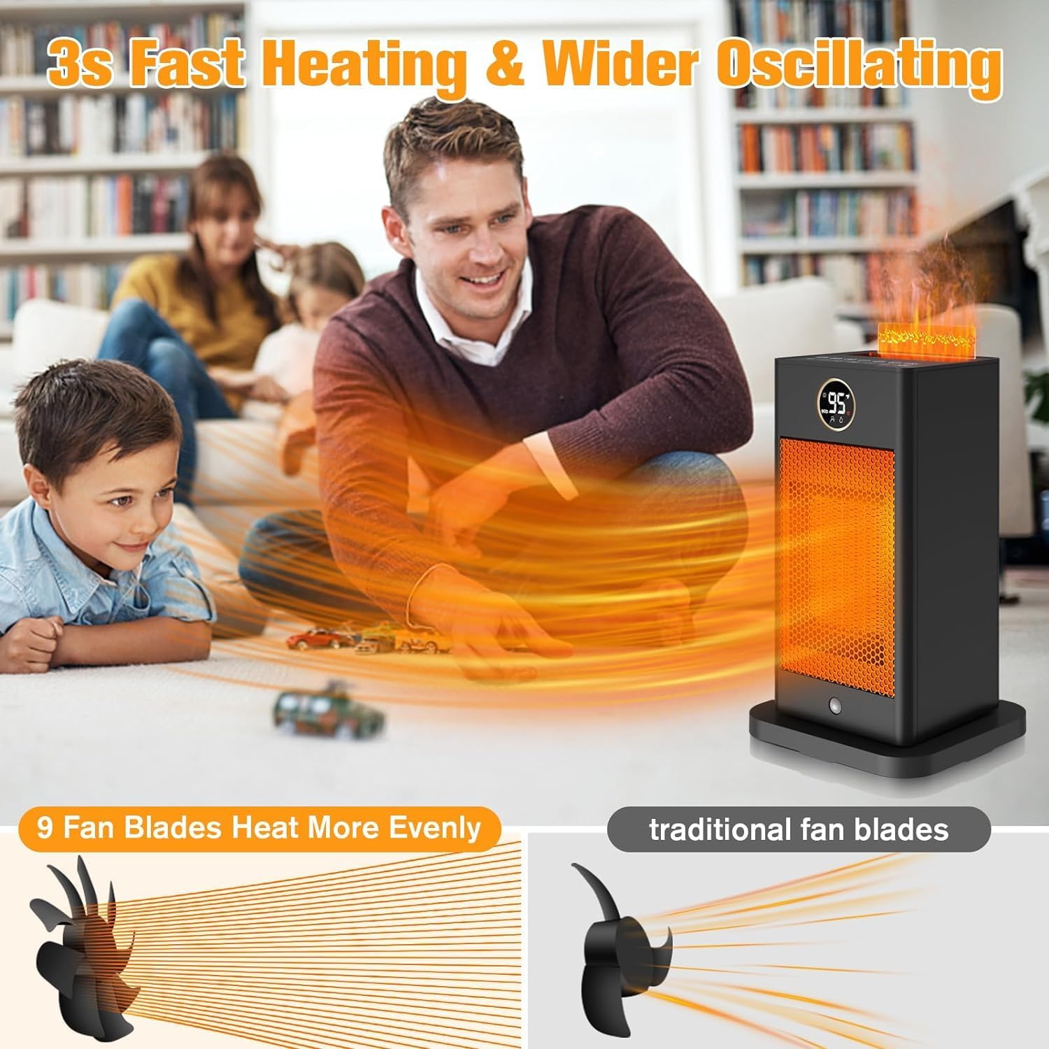 Space Heater,2023 Newest Upgraded Small Heaters for Indoor Use,PTC Portable Space Heater Office with Sensor,Humidifier,3D Flame Effect