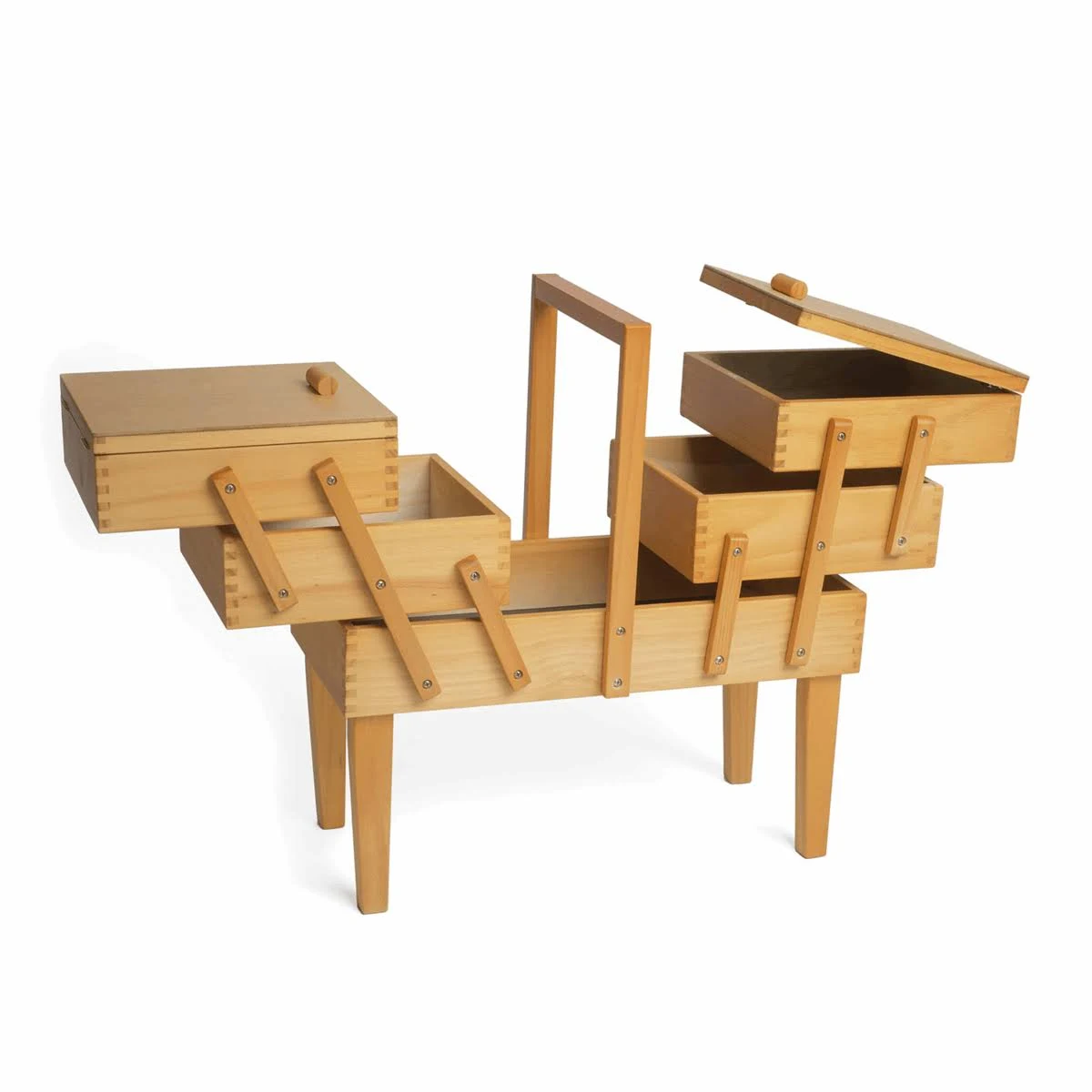 Hobbygift Wooden Cantilever 3 Tier Sewing Box with Legs: Light Wood Shade
