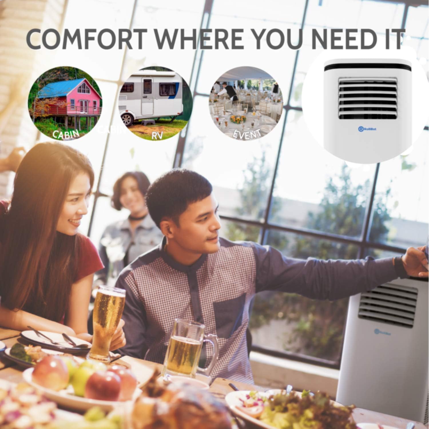 ROLLICOOL 14000 BTU Smart Portable Air Conditioner, Dehumidifier & Fan for Rooms up to 375 sq ft | Alexa-Ready Voice Commands, App
