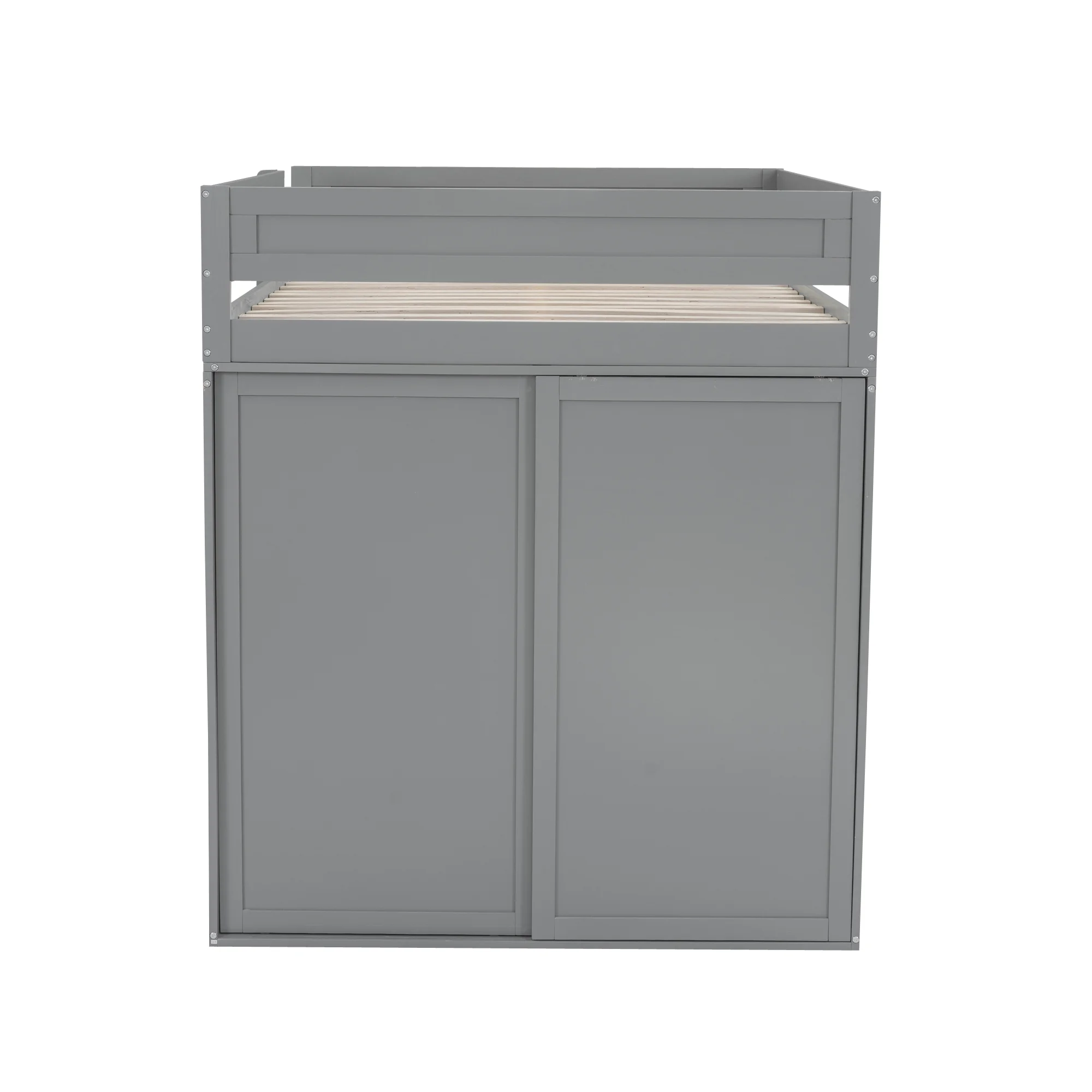 EUROCO Wood Full Size Loft Bed, Storage Desk and Drawers, Wardrobe with Clothes Hanger and Sliding Door for Living Room, Gray - Radiant Selections