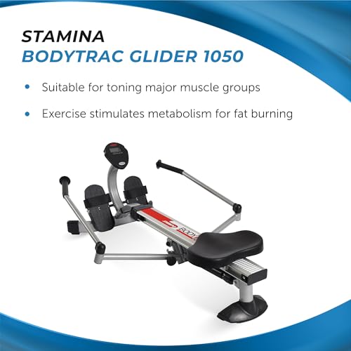 Stamina BodyTrac Glider Hydraulic Rowing Machine with Smart Workout App - Rower Workout Machine with Cylinder Resistance