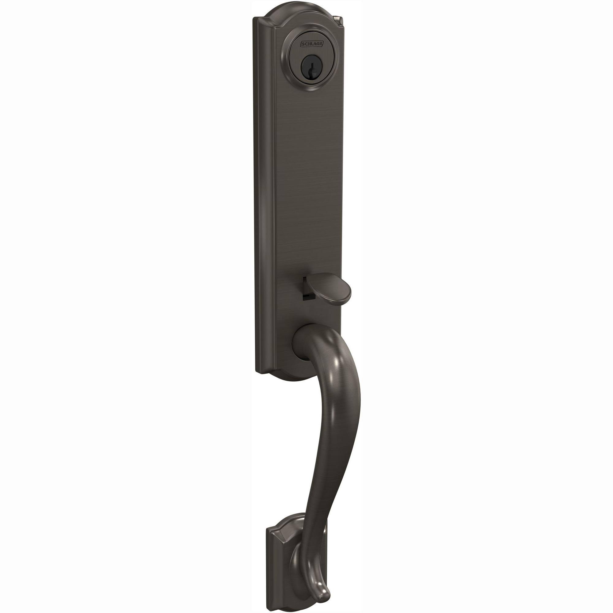Schlage FCT58-CAM Custom Camelot Keyed Entry Single Cylinder Half Plate Handleset - Aged Bronze
