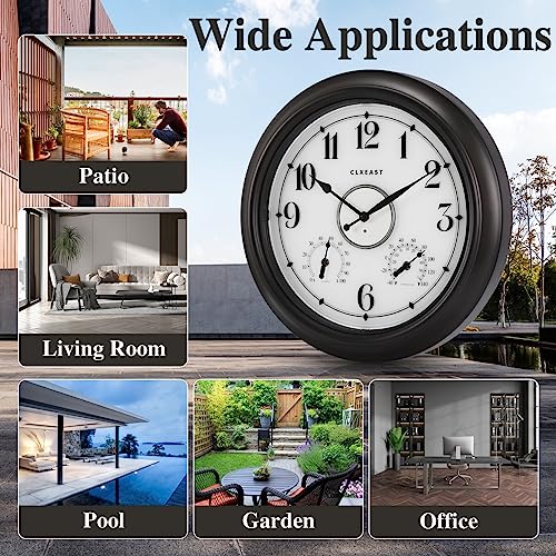 Illuminated Outdoor Clocks Waterproof 18 inch with Smart Sensor,Large Outdoor Clock with Thermometer & Hygrometer for Garden Patio Pool