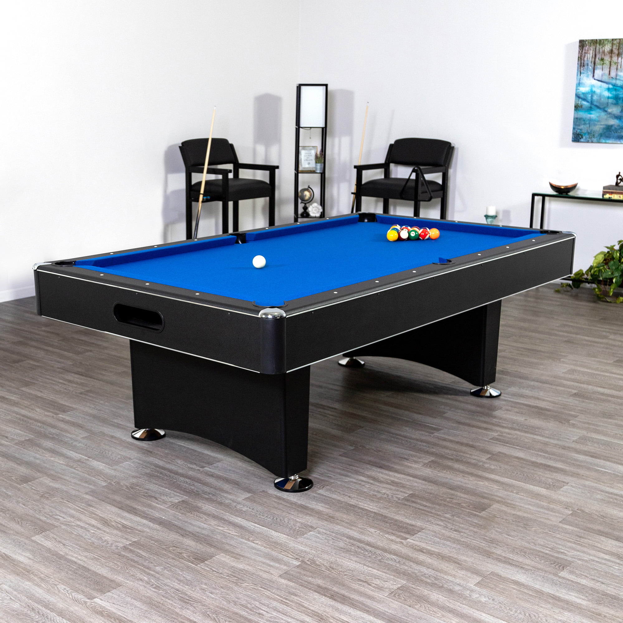 Hathaway Hustler 7-Foot Pool Table with Blue Felt, Internal Ball Return System, Easy Assembly, Pool Cues and Chalk - Curated Treasures Market