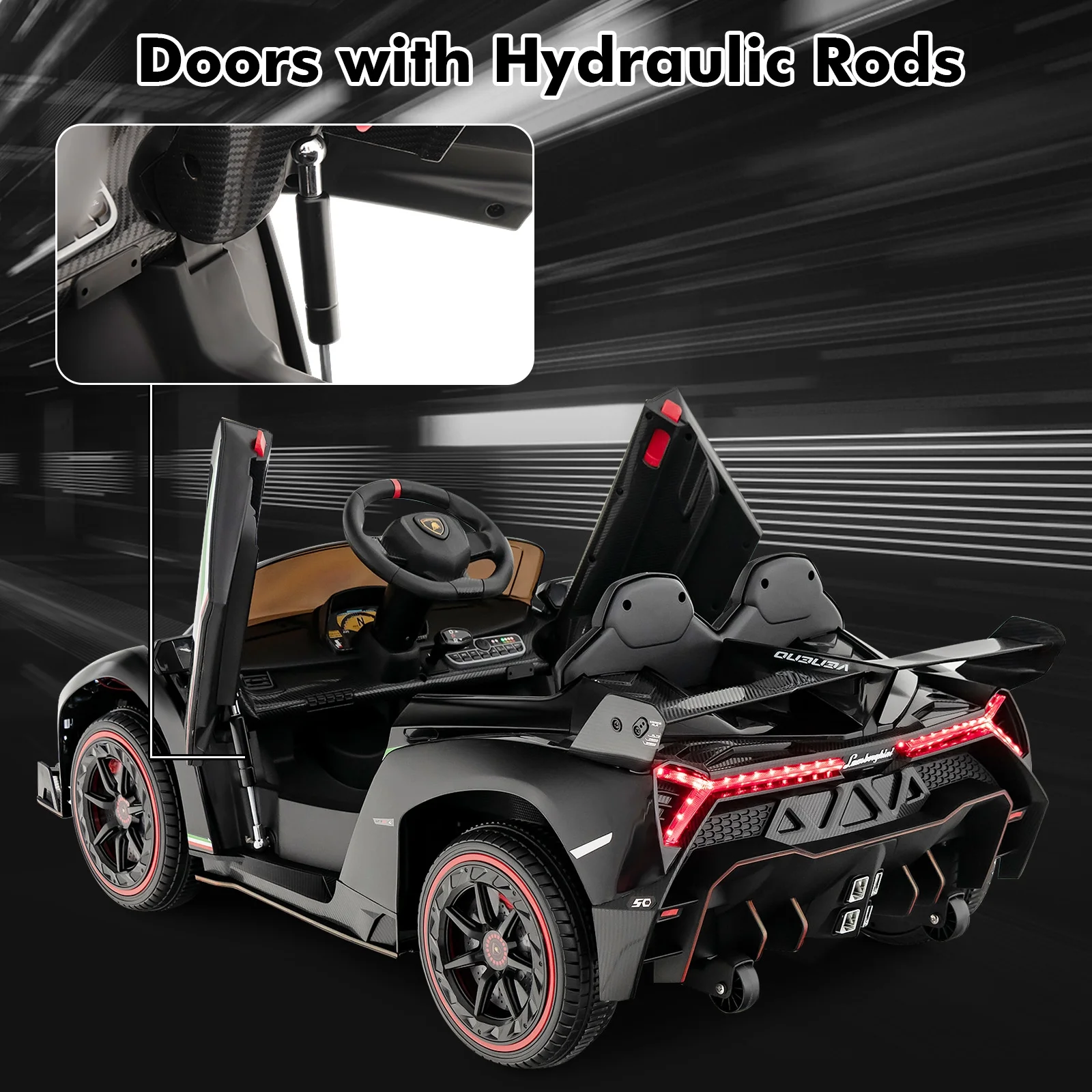 OLAKIDS 2 Seater Kids Ride on Car, 12V 4WD Licensed Lamborghini Veneno Powered Electric Vehicle with Hydraulic Doors, Rocking Mode, Adjustable Speeds