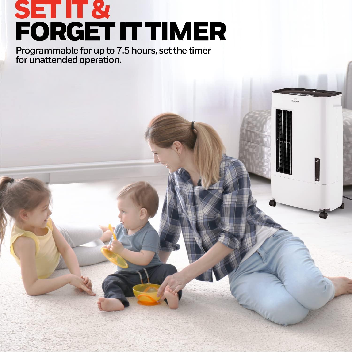 Honeywell 176 CFM Indoor Portable Evaporative Air Cooler with Fan, Humidifier for Living Room, Basement, Office, and Play Area, 115V