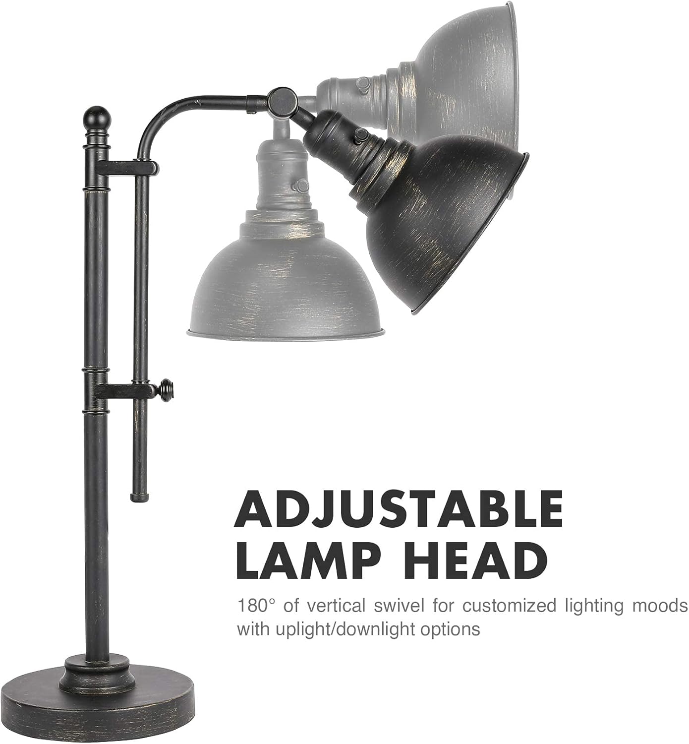CO-Z Rustic Desk Lamp Black Adjustable, Industrial Style Metal Task Lamp (25''-29''), Vintage Work Lamp, Farmhouse Reading Lamp in Aged Bronze Finish