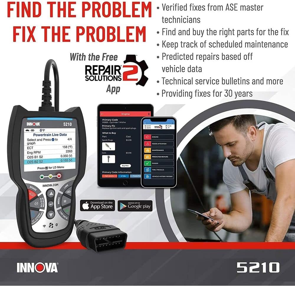 INNOVA 5210 - Newest 2022 OBD2 Diagnostic Code Scanner - Read/Erase ABS Codes, Reset Oil Lights, Live Data, Battery/Charging System Test
