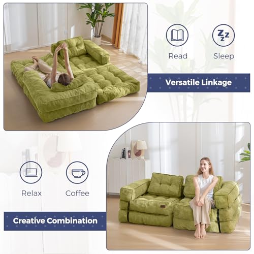 MAXYOYO Folding Sofa Bed, L-Shaped Convertible Sofa Bed with Armrest Foldable Sleeper Couch with Pillow