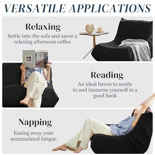 Bean Bag Chair for Adults - Suede & Microfiber Fireside Floor Chair, Comfortable Corner Lounge Sofa for Living Room, Bedroom, Office (3-Seater, Beige)