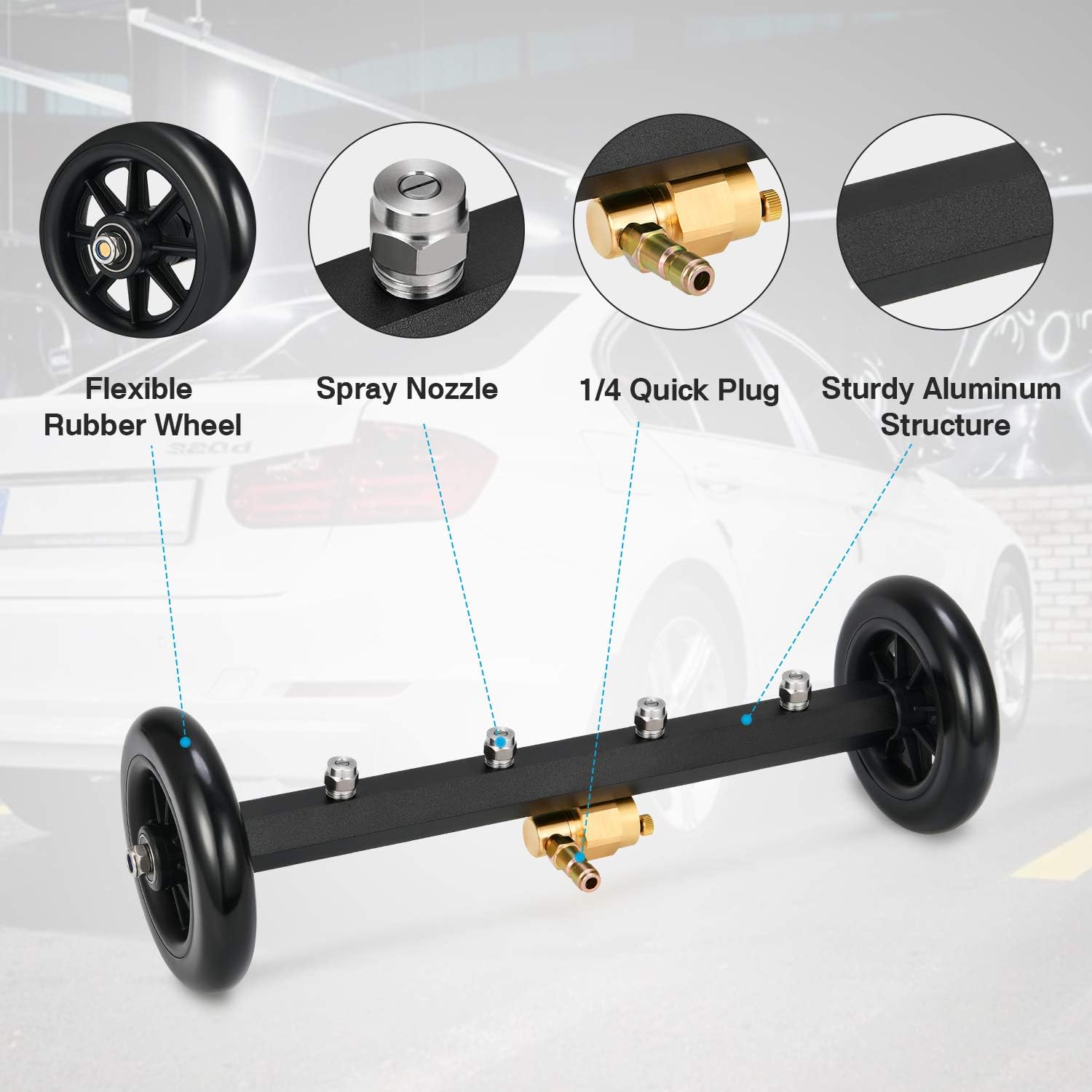 Kohree Undercarriage Pressure Washer Cleaner Attachment, 2 in 1 Underbody Car Washer Water Broom 16"