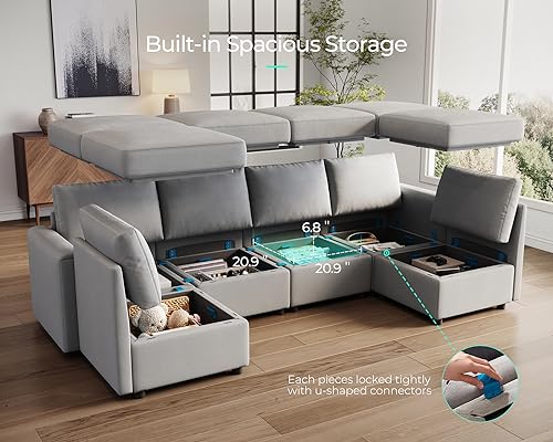 LINSY HOME Modular Sectional Sofa, Convertible U Shaped Sofa Couch with Storage, Memory Foam, Modular Sectionals with Ottomans