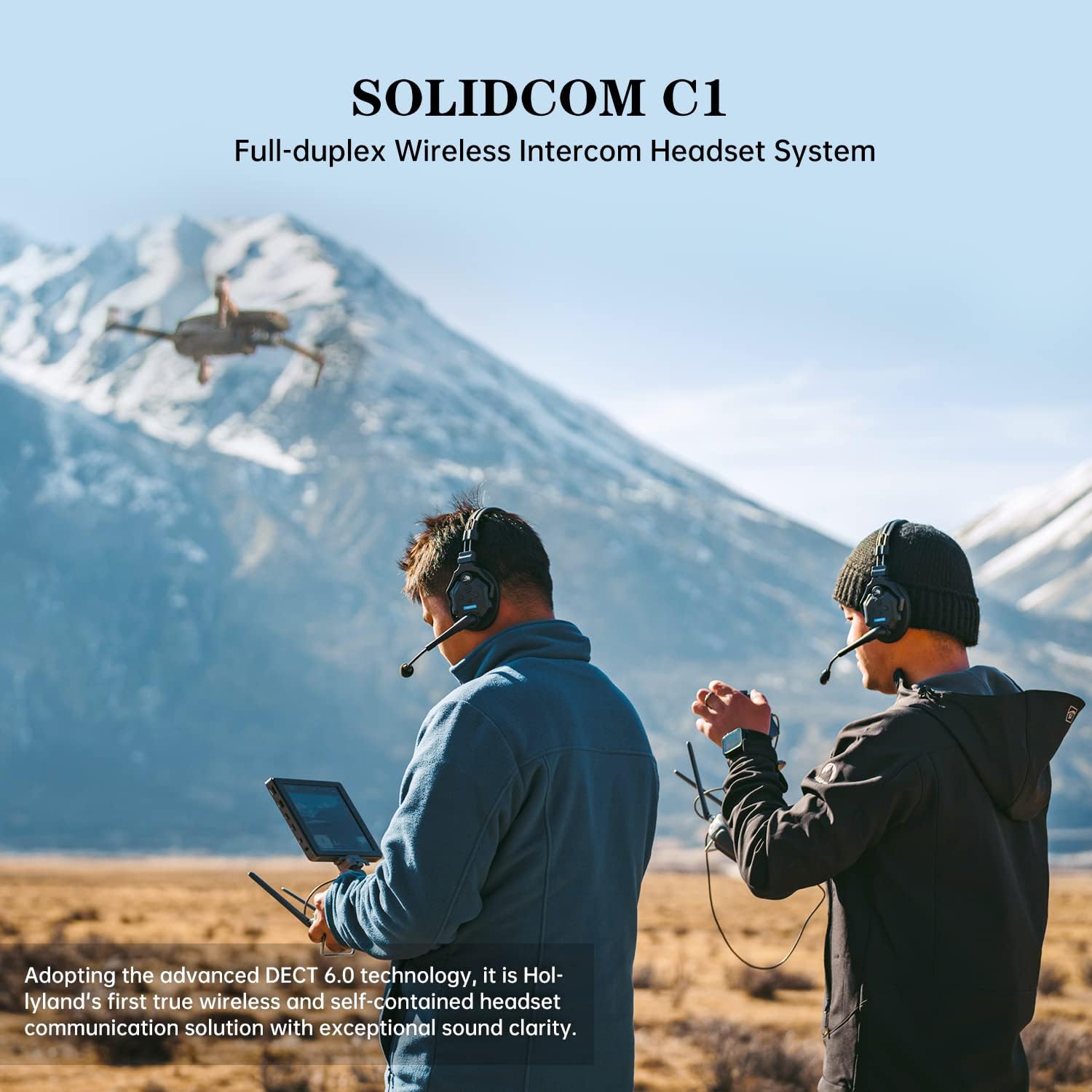 Hollyland Solidcom C1 Wireless Headset Intercom System 4-Person Team Communication 1000ft Full Duplex Group Talk Single Ear Headset with 1 Master & 3