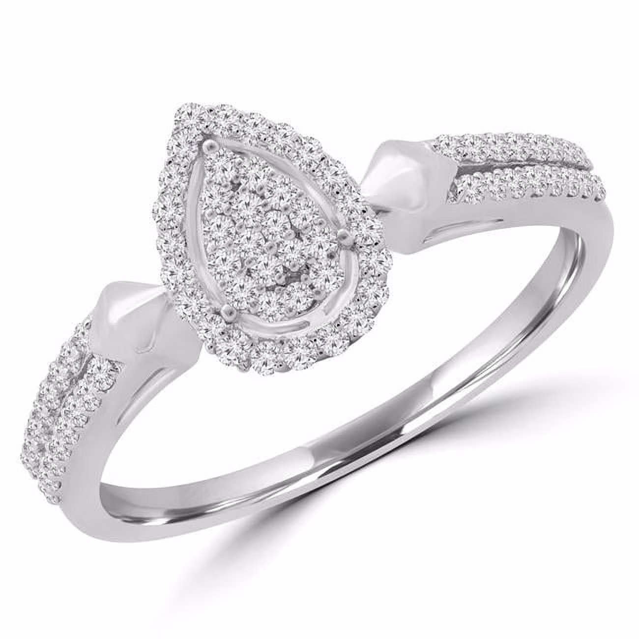 Majesty Diamonds  0.25 CTW Round Diamond Double Row Promise Pear Cluster Halo Engagement Ring in 14K White Gold - Size 4.75