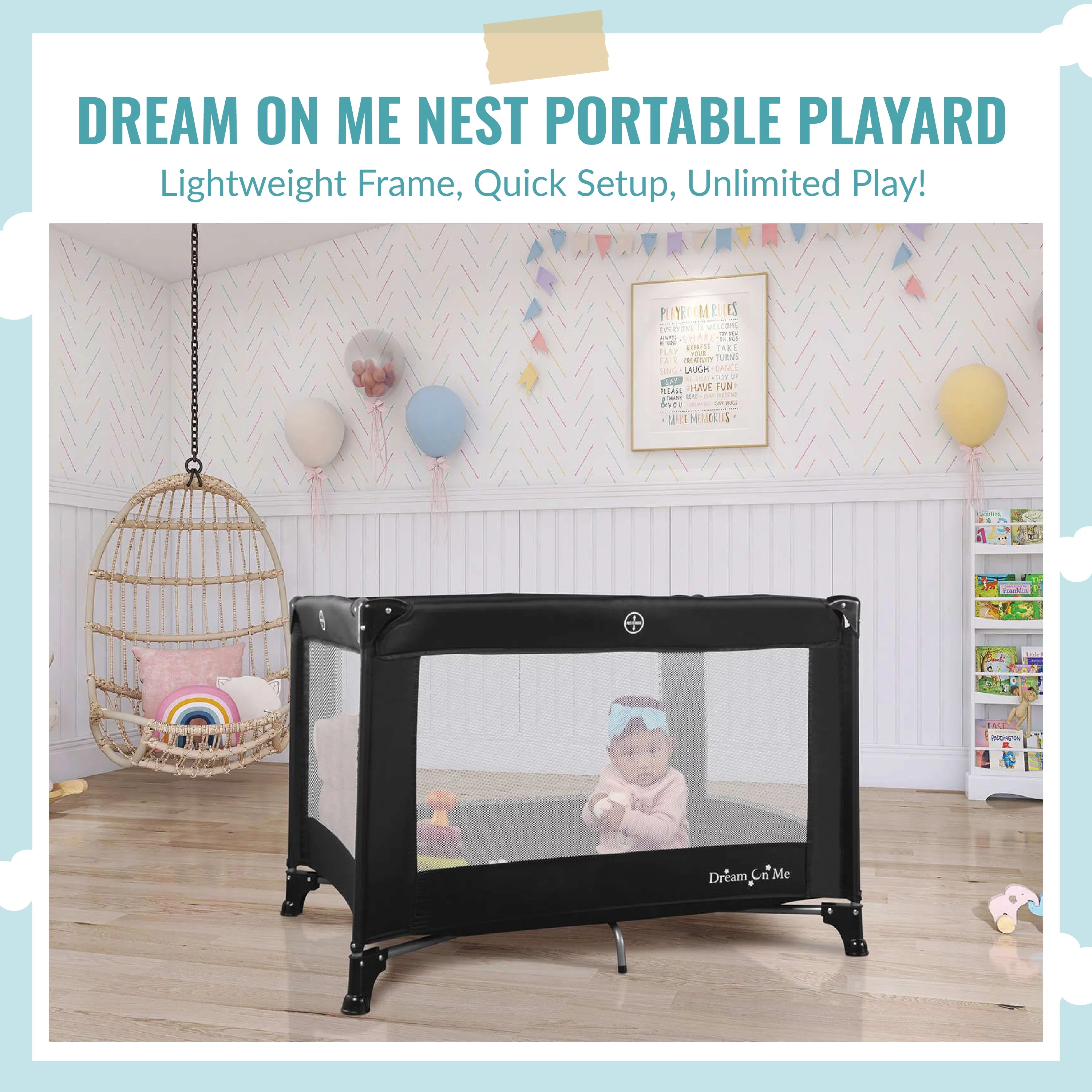 Dream On Me Nest Portable Play Yard with Carry Bag and Shoulder Strap, Pink