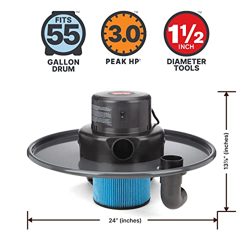 Shop-Vac 9700606 Heavy-Duty Industrial Wet Dry Vac Conversion Kit, Lid Mount for a 55 Gallon Drum, 1-1/2 Inch x 12 Foot Hose, 109 CFM, (1-Kit)