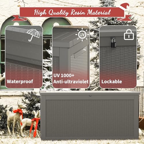 KAMABOKO Outdoor Storage Box, 150 Gallon Large Outdoor Resin Deck Box, Storage Waterproof Boxes Lockable Lid for Garden Tools, Pool Supplies