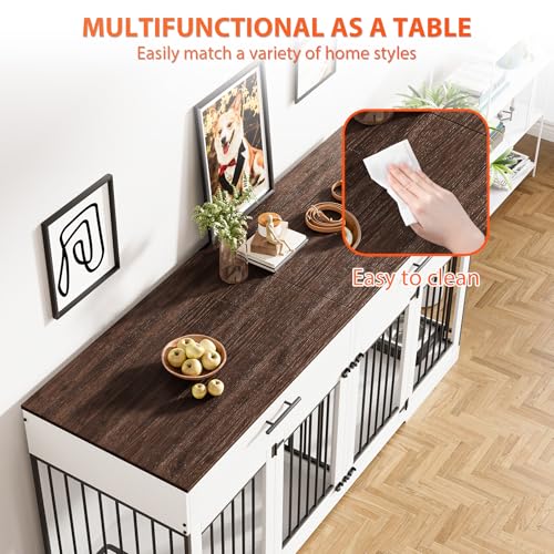 Rophefx 72" Dog Crate Furniture for 2 Dogs, Large Double Dog Kennel Indoor Furniture with 2 Storage Drawers and Removable Divider