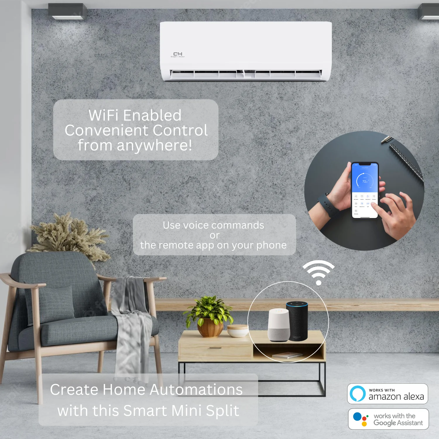 Cooper & Hunter 6000 BTU 115V Wall Mounted Mini Split Heat Pump Air Conditioner With 16ft Kit Cover 250 Sq Ft WiFi