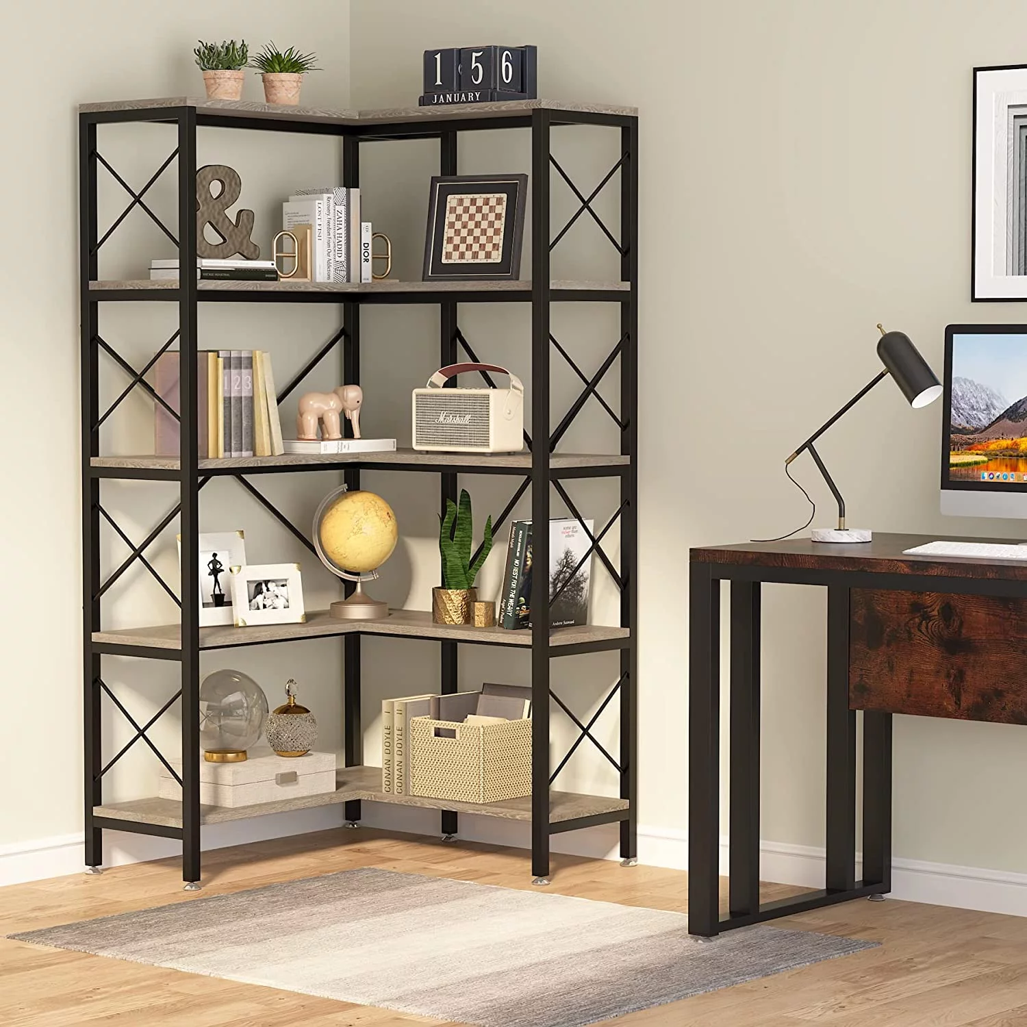 Tribesigns 5-Shelf Corner Bookshelf, Large Modern Corner Bookcase