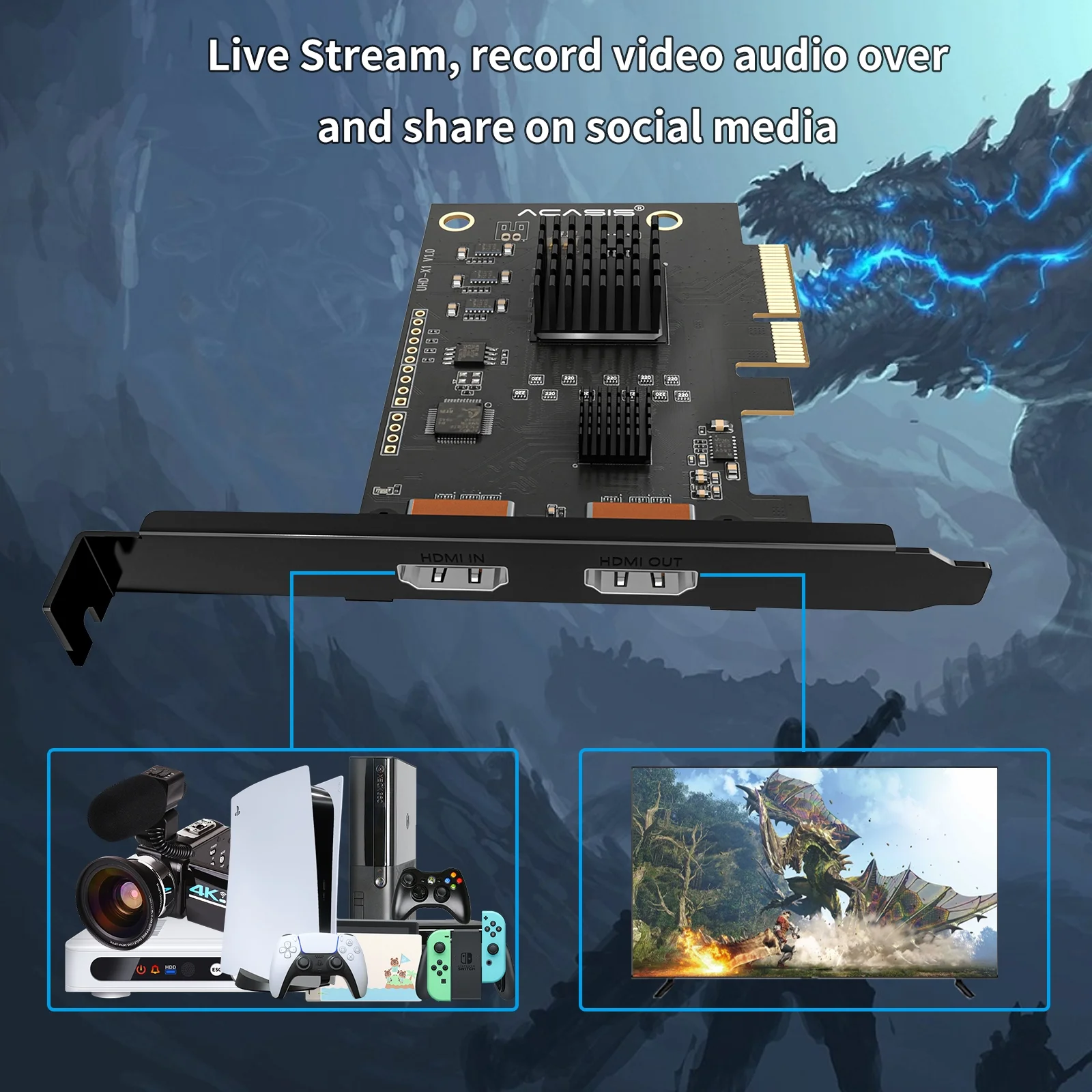 ACASIS built-in video capture card PCIEX4 4K60HZ single-source capture card for live streaming
