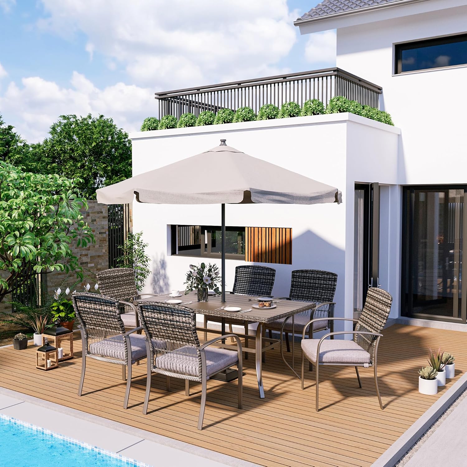 Pamapic Patio Table and Chairs Set, All-Weather Rattan Outdoor Table and Chairs with Removable Waterproof Cushions