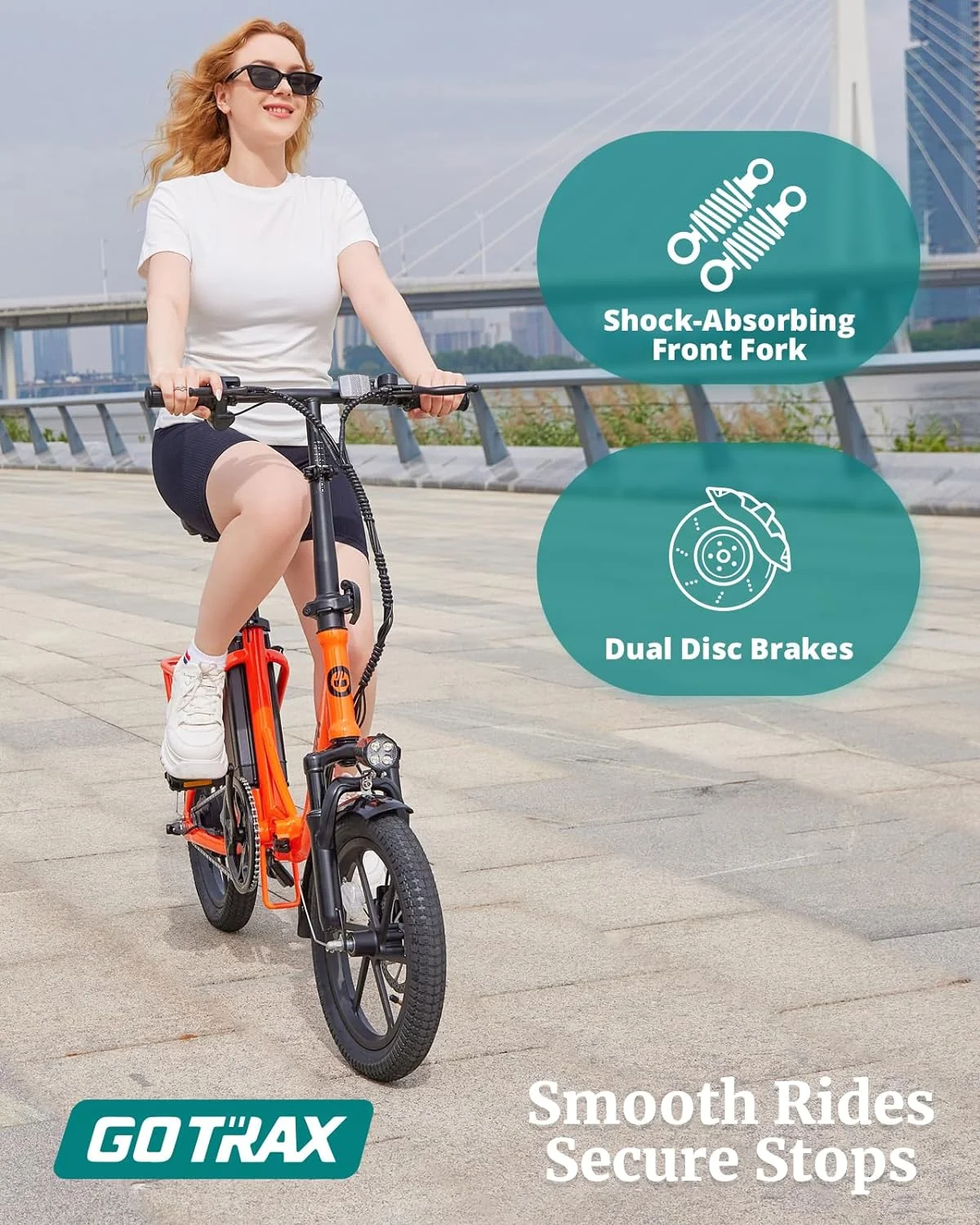 GOTRAX NEPHELE 16" Electric Bike for Adults, 350W/36V/ 15.5Mph & 25Mile Commuting Folding Adult E-bike, Orange