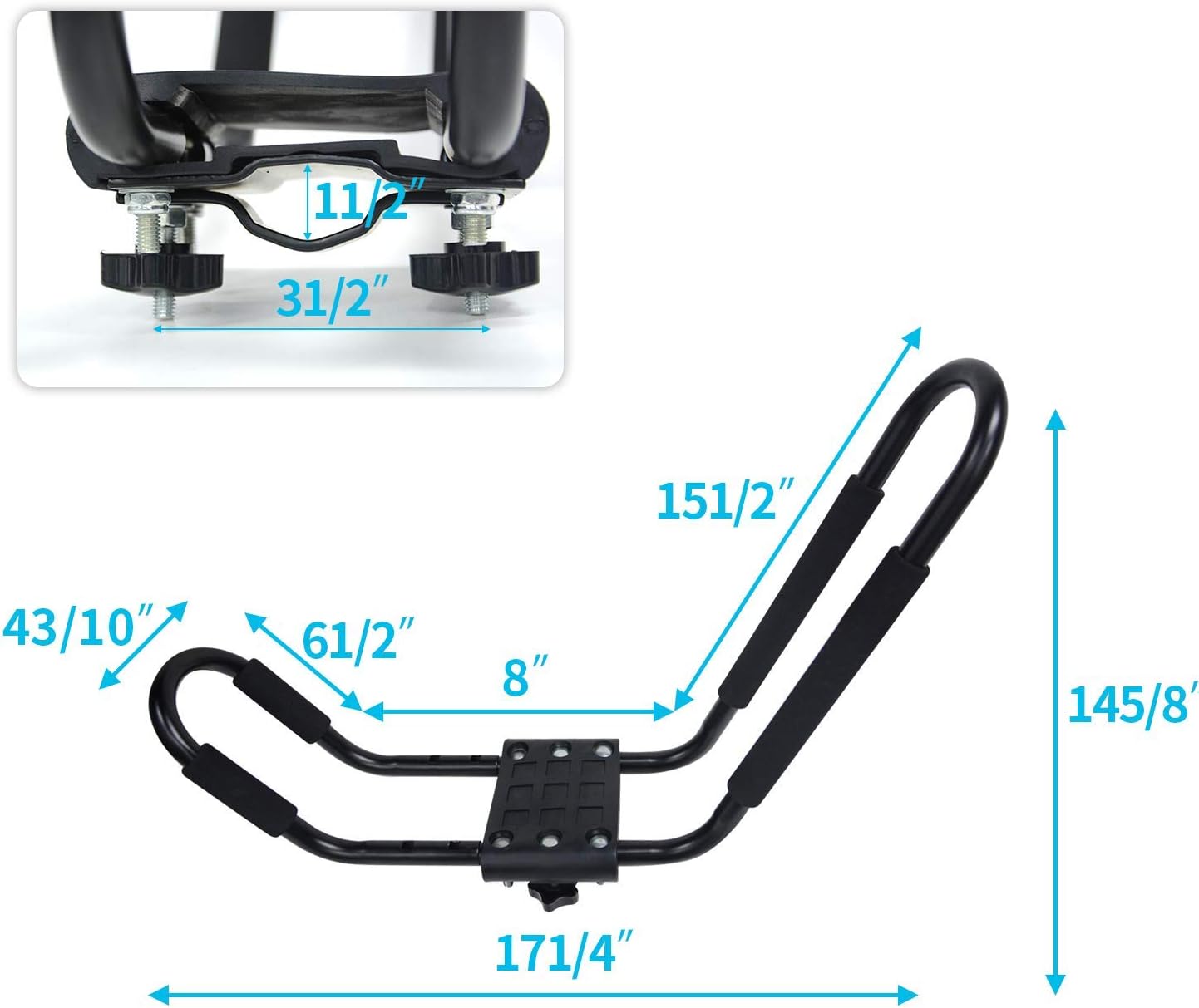 uyoyous 2 Pairs Universal Kayak Canoe Top Mount Carrier Roof Rack 150lbs Top Mount J-Bar Canoe Carrier Canoe Boat Surf Ski Roof Bracket Folding