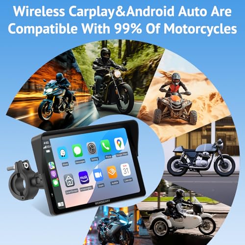 2025 Wonsidary W722 for Motorcycle CarPlay & Android Auto,7" Waterproof Smart GPS Navigation System Screen,Car Play Moto with Light Sensor