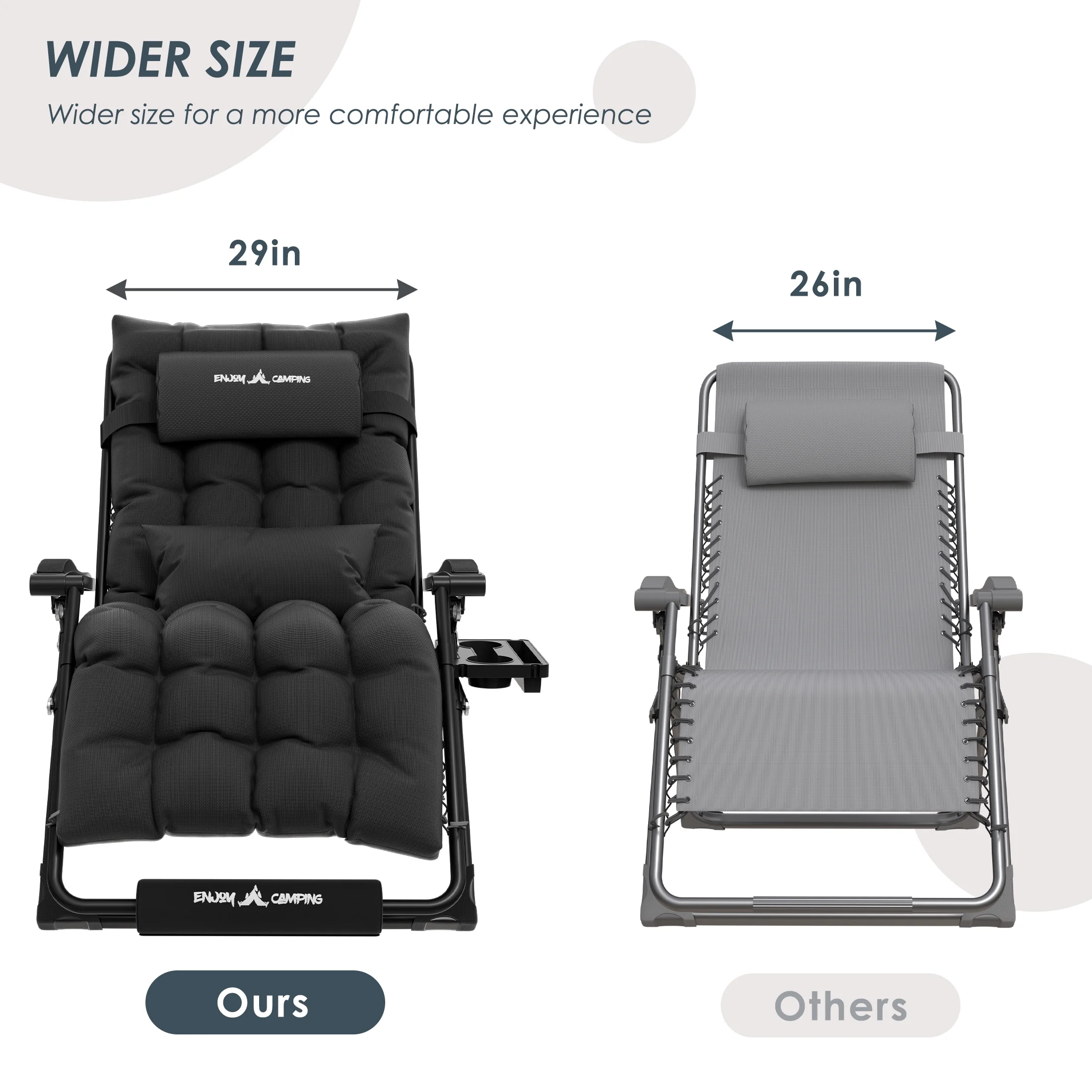 UDPATIO Oversized Zero Gravity Chair 29In XL Patio Reclining Chair with Cushion, Outdoor Folding Adjustable Recliner with Cup Holder