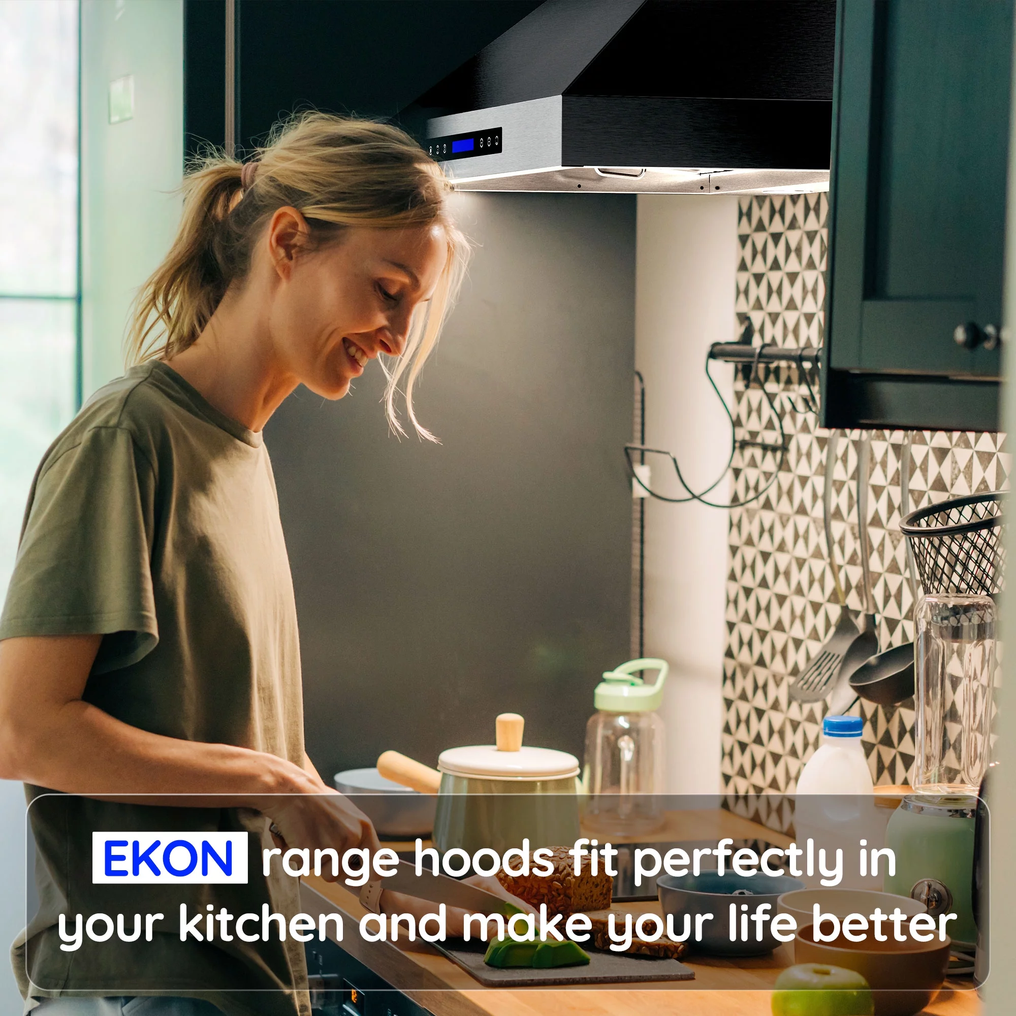 EKON KITCHEN EXPERT 30 Inches Stainless Steel Convertible Wall Mount Range Hood with Charcoal Filter and Remote Control Included NAP04-30