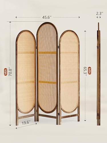 3 Panel Room Dividers and Folding Privacy Screens, Hand-Made Rattan Room Divider with Bi-Directional Hinge