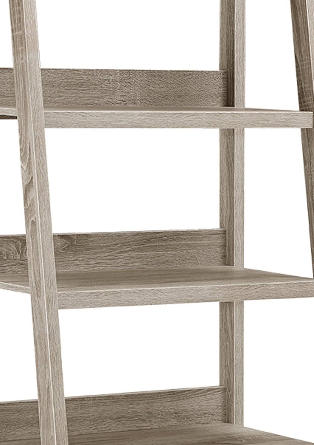 Transitional Style Wooden Ladder Bookcase with Five Shelves Gray