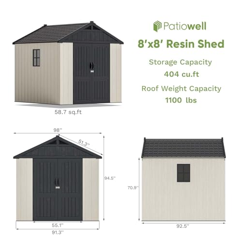 Patiowell 6x4 FT Plastic Outdoor Storage Shed, Resin Shed Perfect to Store Patio Furniture, GardenTools Bike Accessories, Beach Chairs and Lawn Mower