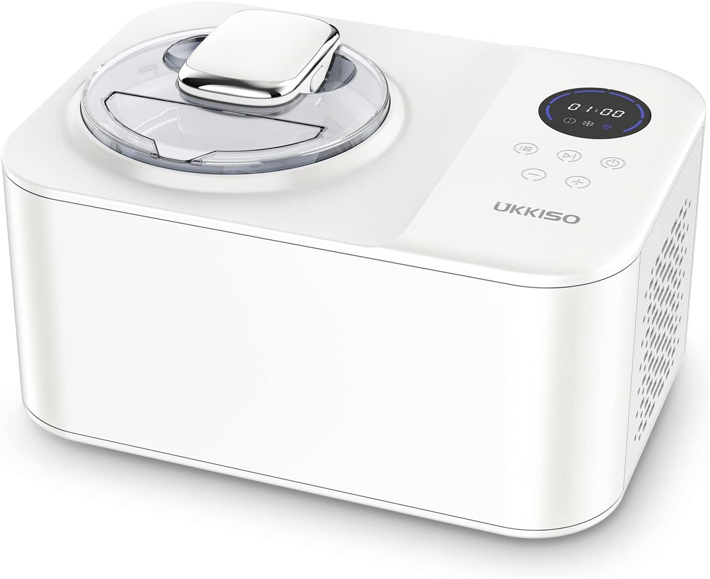 Ice Cream Maker, UKKISO 1.2 Quart Automatic Electronic Gelato Maker With LCD Display, Built-In Compressor, Portable Homemade Dessert Maker with Spoon