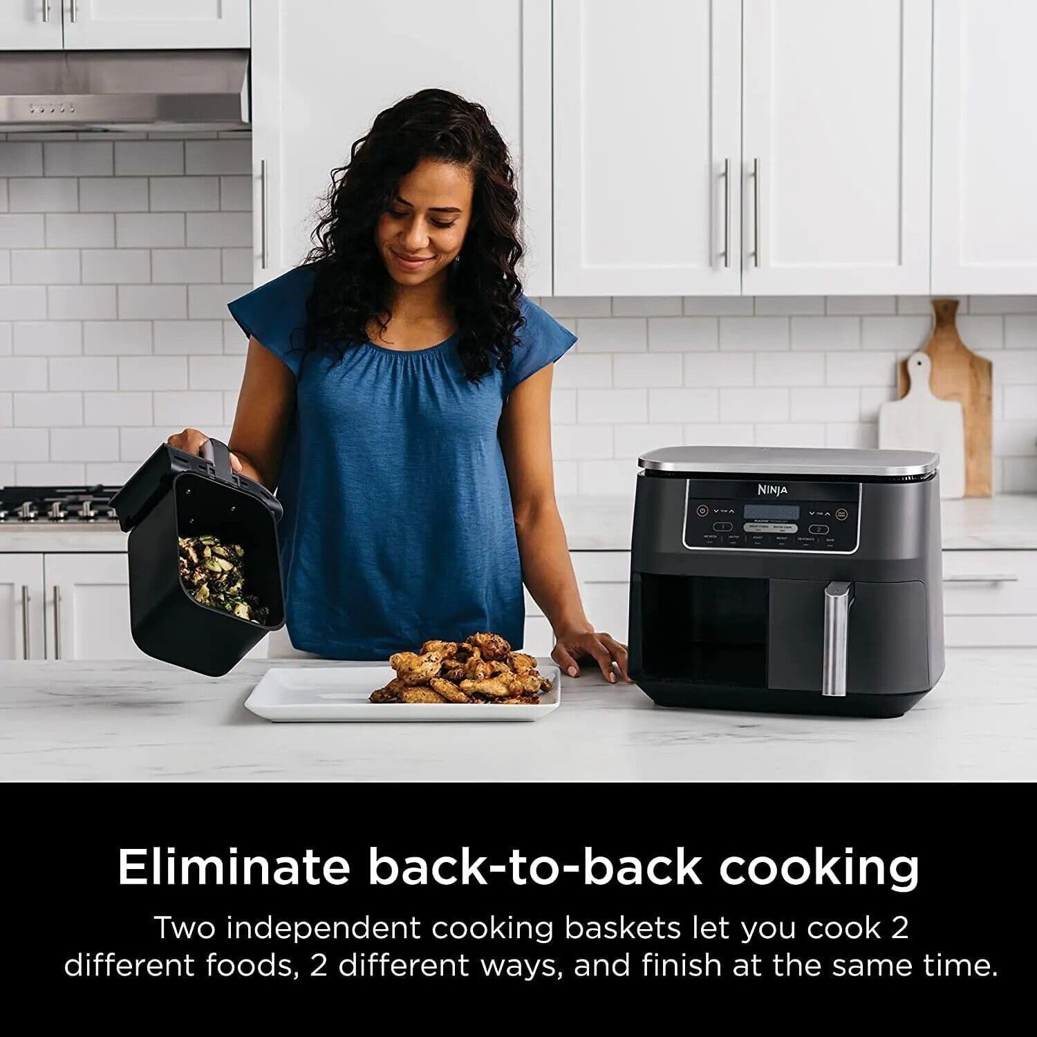 Ninja DZ201 Foodi 8 Quart 6-in-1 DualZone 2-Basket Air Fryer with 2 Independent Frying Baskets, Match Cook & Smart Finish to Roast, Broil