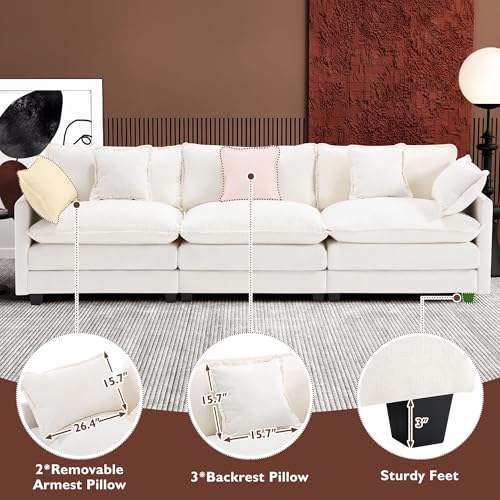 Ihanherry 111.4" U Shaped Modern Cloud Sofa Modular Sectional Couch with 2 Ottoman, 5-Seat Chenille Deep Seat Sofa with Pillow for Living Room