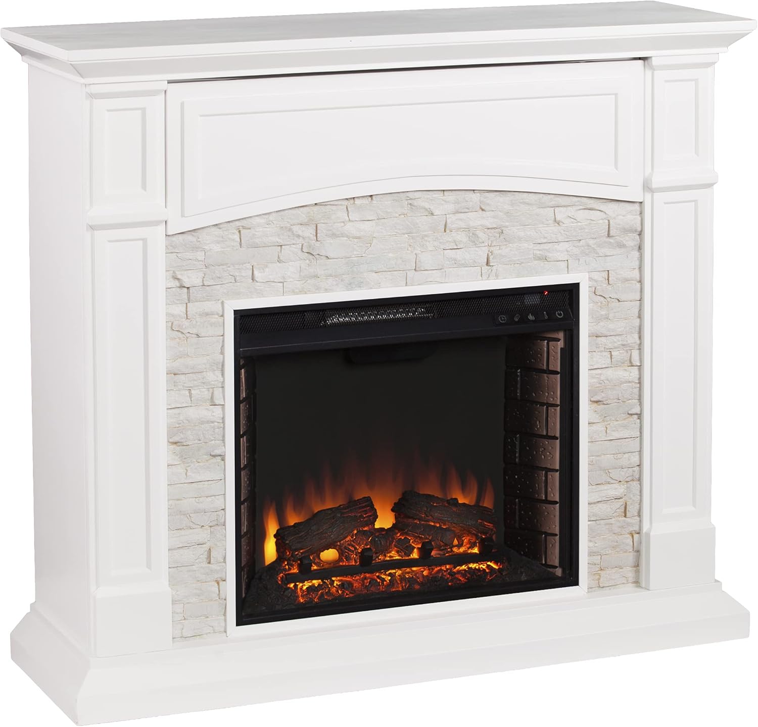 SEI Furniture Seneca Faux Stacked Stone Alexa-Enabled Electric Hidden Media Shelf Fireplace, Cool Slate Gray